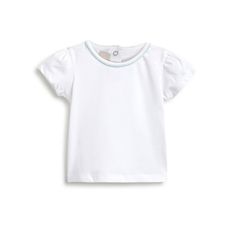 Girls White and Light Blue T-shirt with Short Overalls image number 2